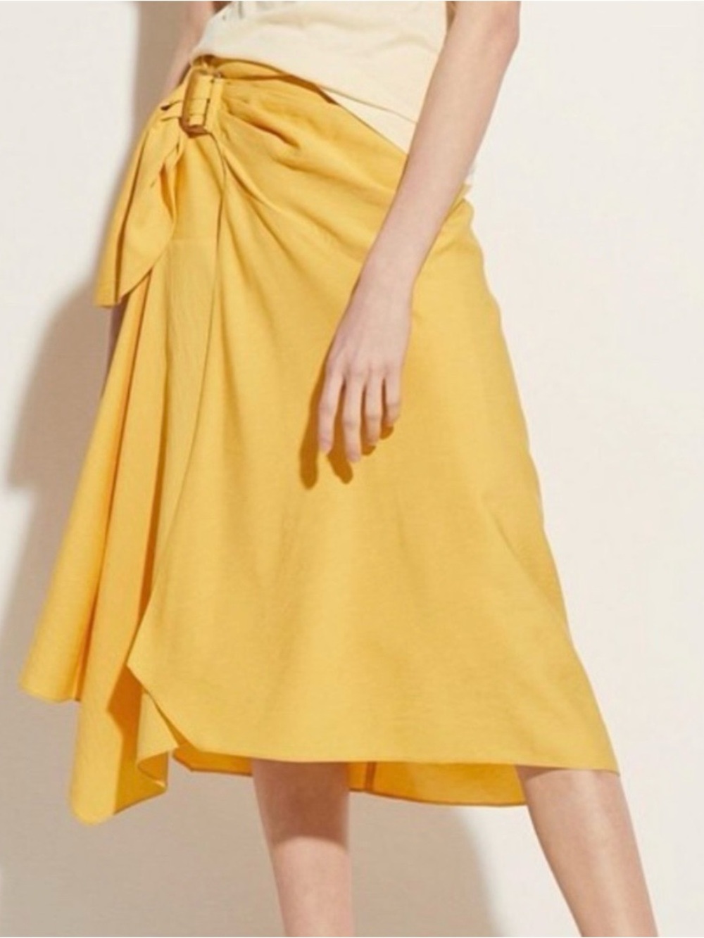 Vince Yellow Tie-Waist Midi Skirt